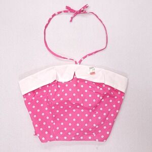 Sweet n Sassy Pink Polka‎ Dot Halter Crop Top Smocked Back Medium Vintage